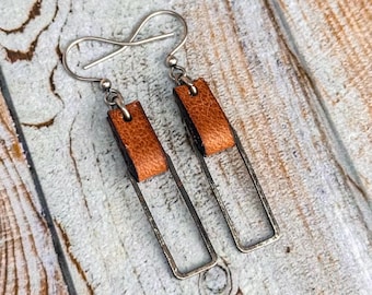 Leather Drop Earrings: Natural and Antique Silver Personalized Jewelry