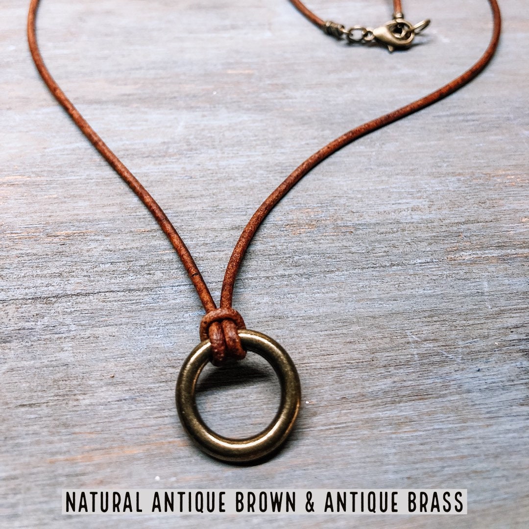 Pendant Necklace With Ring + 2mm Leather Cord: Minimalist  display picture 1