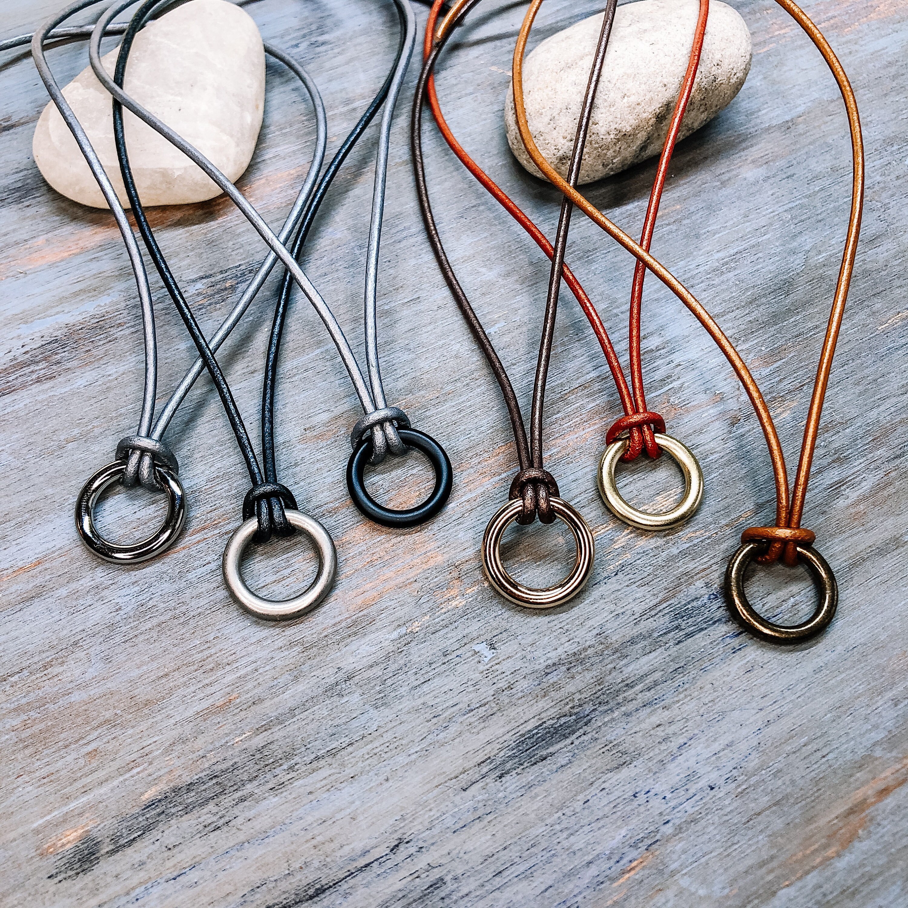 Metallic Leather Cord O-ring Necklace | 2mm Cord Metallic Leather Cord O-ring Necklace | 2mm Cord