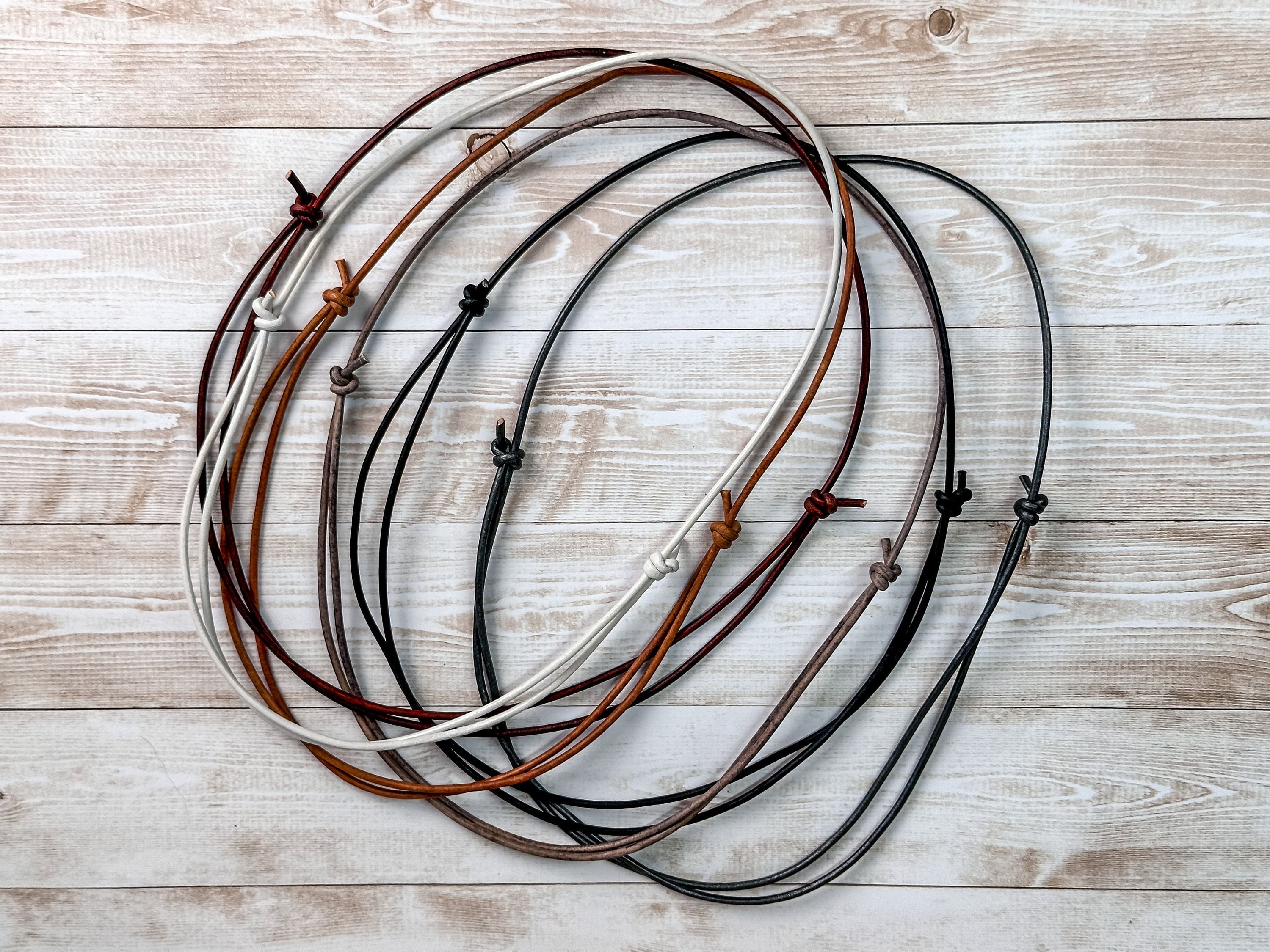 2mm Leather Cord Necklace: Brown Gray Black White - Adjustable Unisex…