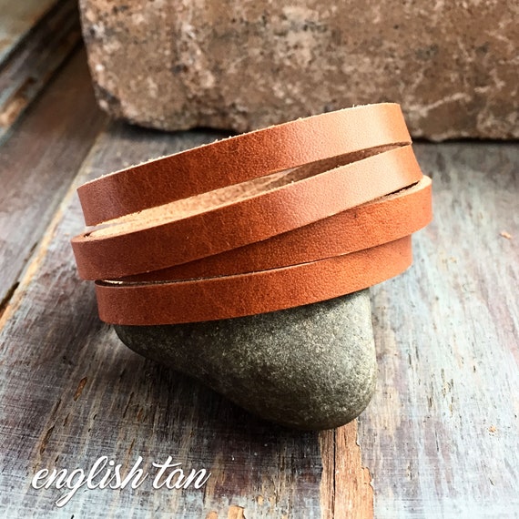 Multi Strap Double Wrap Leather Bracelet - English Tan Boho Cuff