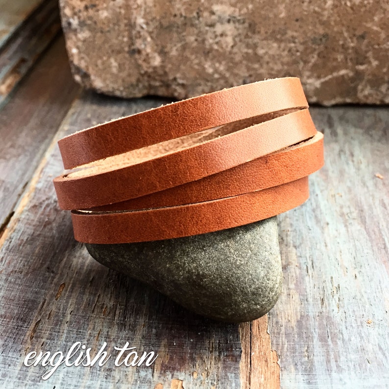 Double wrap leather bracelet in english tan