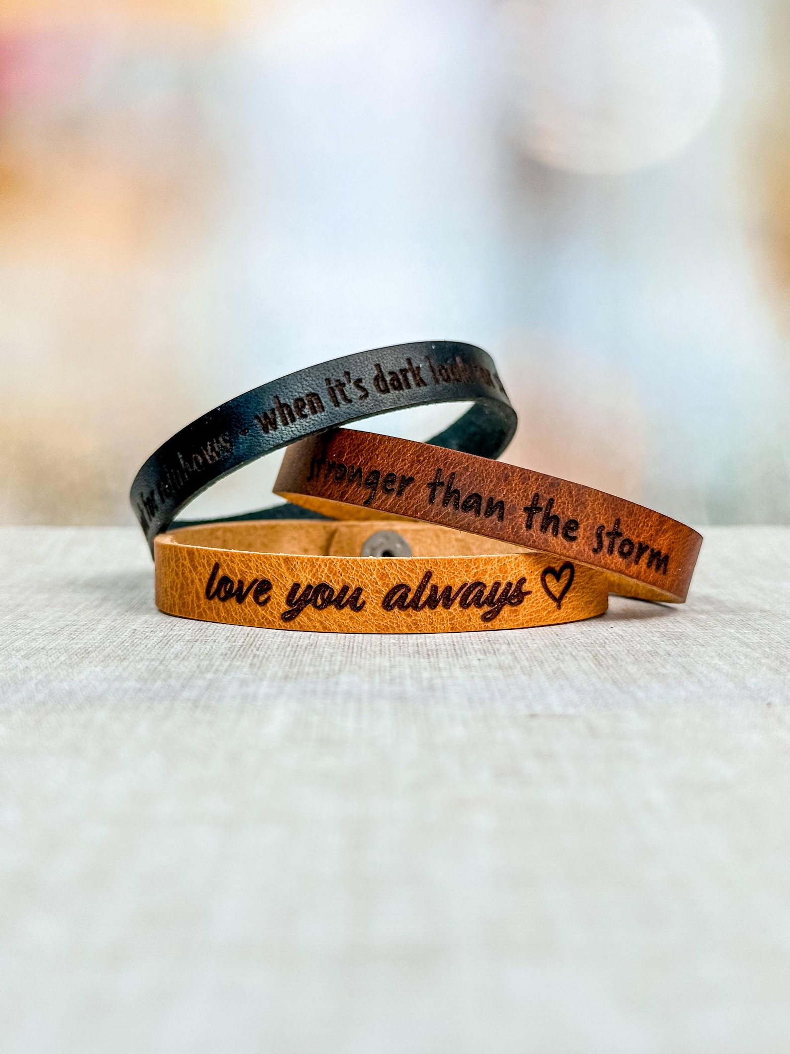 Personalized Engraved Leather Bracelet: Minimalist Cuff in 17 Colors