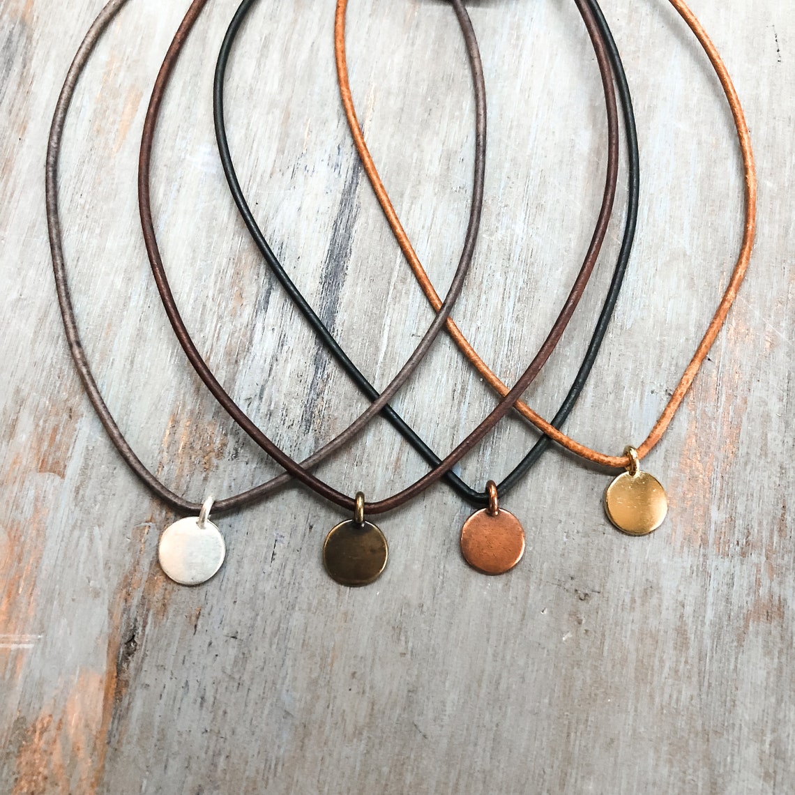 White Real Shell Disc Circle Hippie Pendant Black Cord Necklace