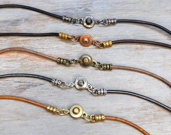 2mm Leather Necklace With Clasp - Round Plain Leather Cord Necklace Men or Women With Button Locking Clasp