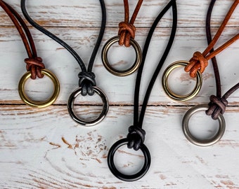 Handmade 3mm Leather Cord Necklace with Ring Pendant