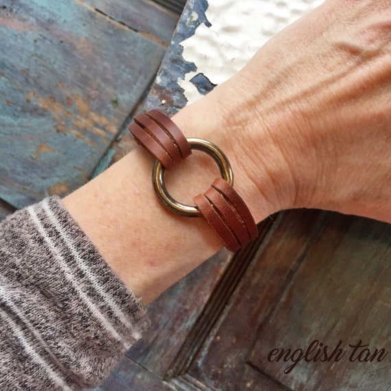 Petite Leather Bracelet for Women, Womens Leather Cuff, Triple