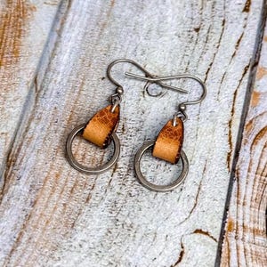 Leather Drop Earrings: Mini Silver Circle Jewelry