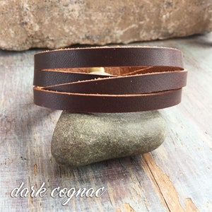 Double wrap leather bracelet in dark cognac