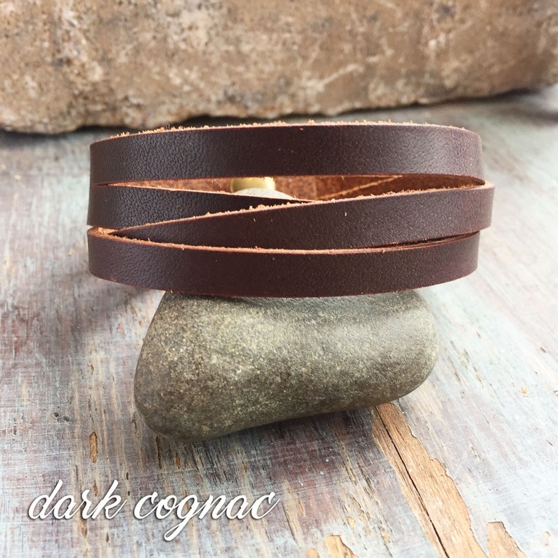 Double wrap leather bracelet in dark cognac