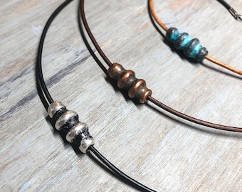 Unique leather cord necklace for women men | Leather jewelry for him and her | Boho leather necklace | Layering pendant necklace