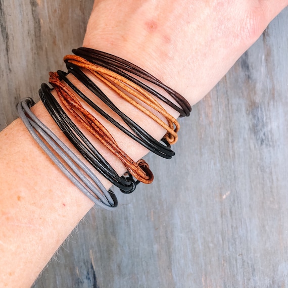 Leather Cord Bracelet: Adjustable Wristband in 10 Colors - Etsy
