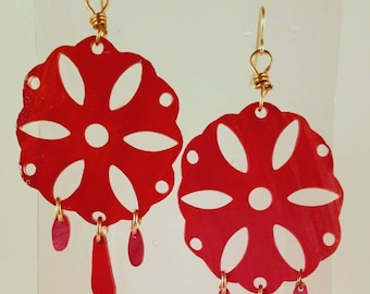 Large Red Flamenco Style Floral Chandelier Earrings