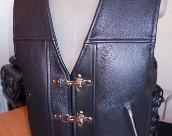 Patch vest. Biker vest,  genuine leather-1,7-1,8mm- black.Handmade.