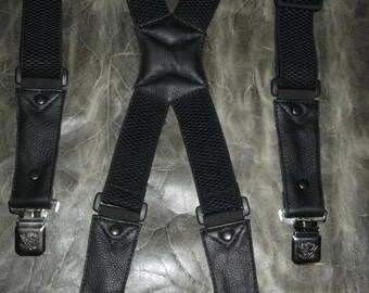 Leather Suspender-black.Plastic furniture. Handmade.Fits all sizes M-5X.