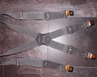 Leather Suspenders. Braces - gray.  Perforated leather.Handmade.Fits all sizes M-5X.