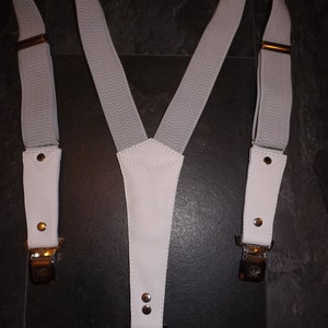Leather suspenders for women. White leather,rubber:4cm. Handmade.