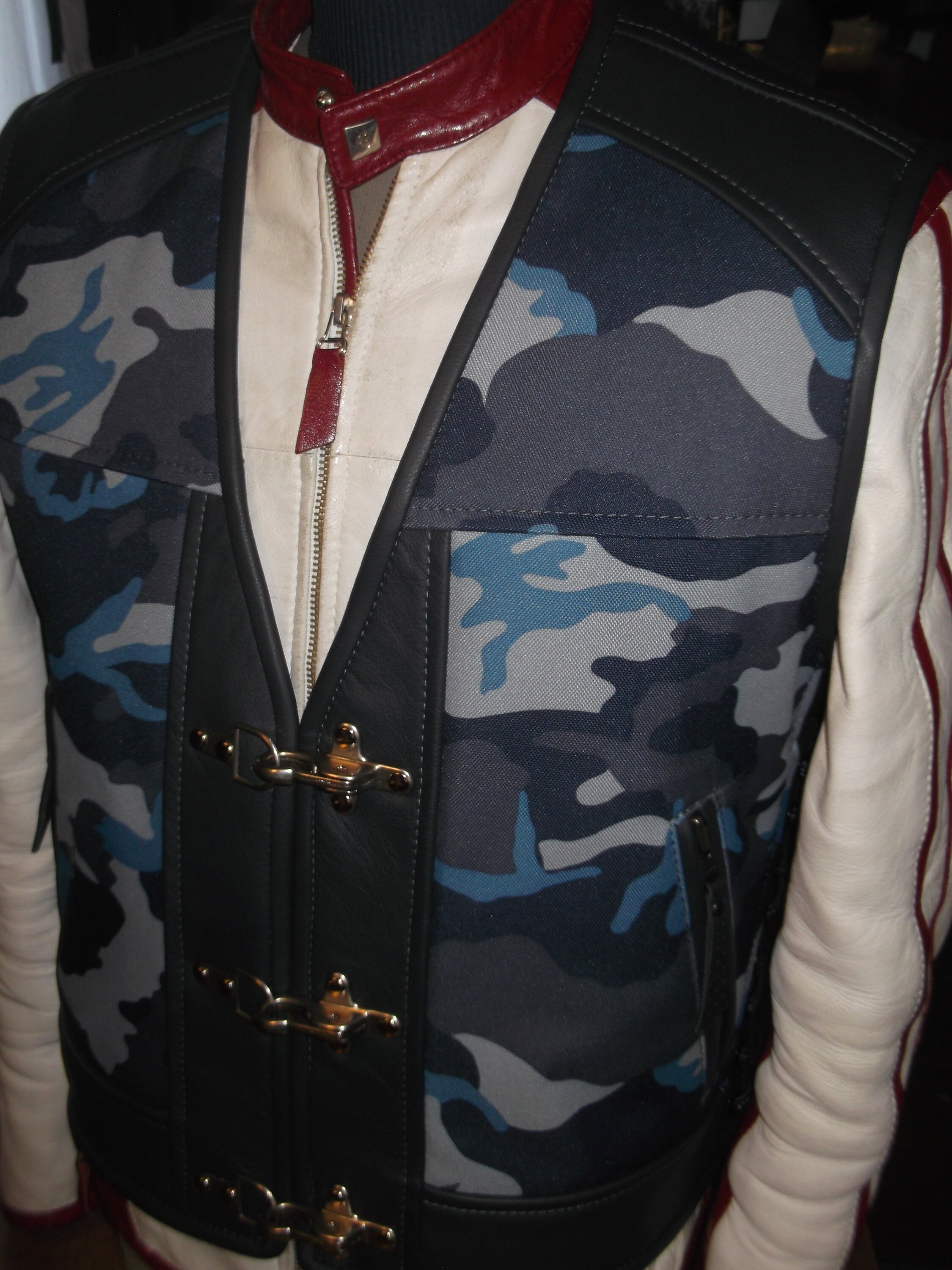 Biker vest. Camouflage textile genuine leathergray. Etsy