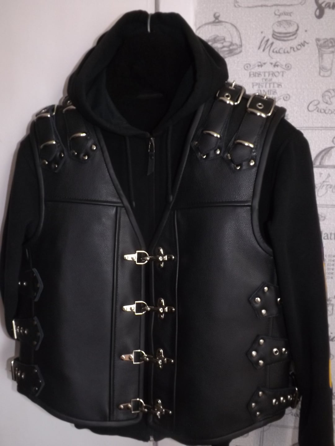 Black Biker Seven Button Pocket Real Leather Vest main image 1