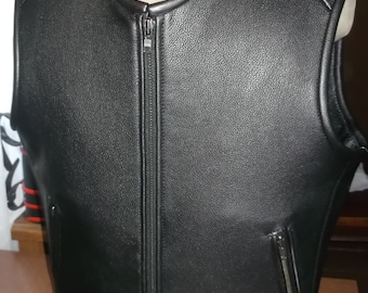 Patch vest. Biker vest. Genuine leather- black: 1,7-1,8mm.Handmade.