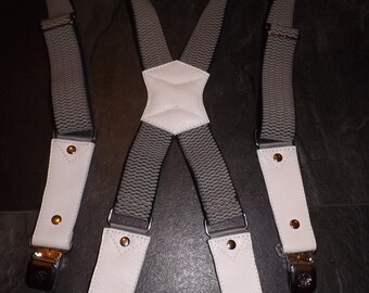 Leather suspenders.Leather white.Size M-5X.Handmade.