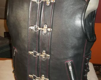 Biker vest, genuine leather-1,8mm-black.Handmade.