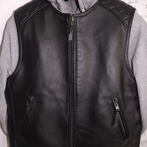 Patch vest. Biker vest. Quality sheepskin-1.2-1.3mm. Handmade.