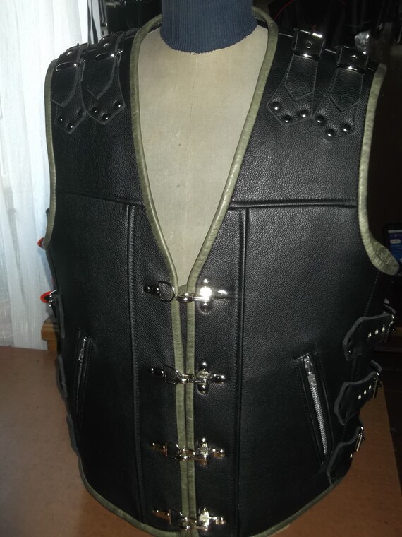 Biker vest. Genuine leather 18mm-black.Handmade. | Etsy