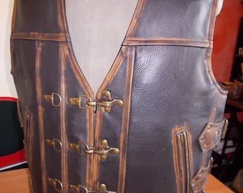 Biker vest, motorcycle vest, genuine leather-1,6mm.Leather with abrasion effect,brown.Handmade.