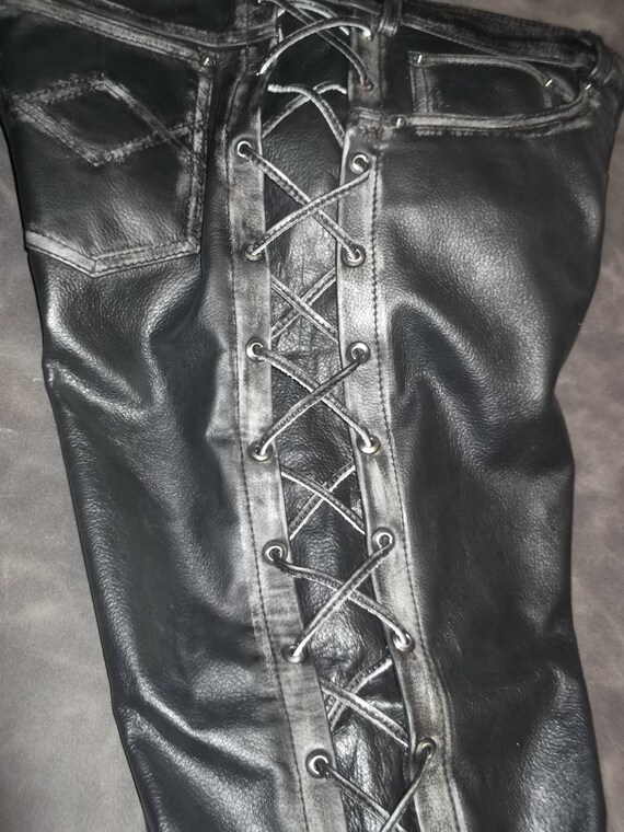 Biker Pantsleather With Abrasion Effect.genuine | Etsy