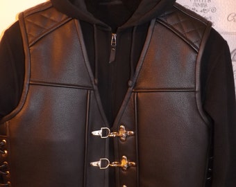 Biker vest.Patches vest.Genuine leather:1,7-1,8mm-black.Handmade.Club patches  do not come with the vest.