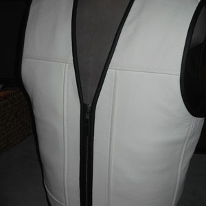 Biker vest.Patch vest.Genuine leather:1,7-1,8mm-white.Handmade.