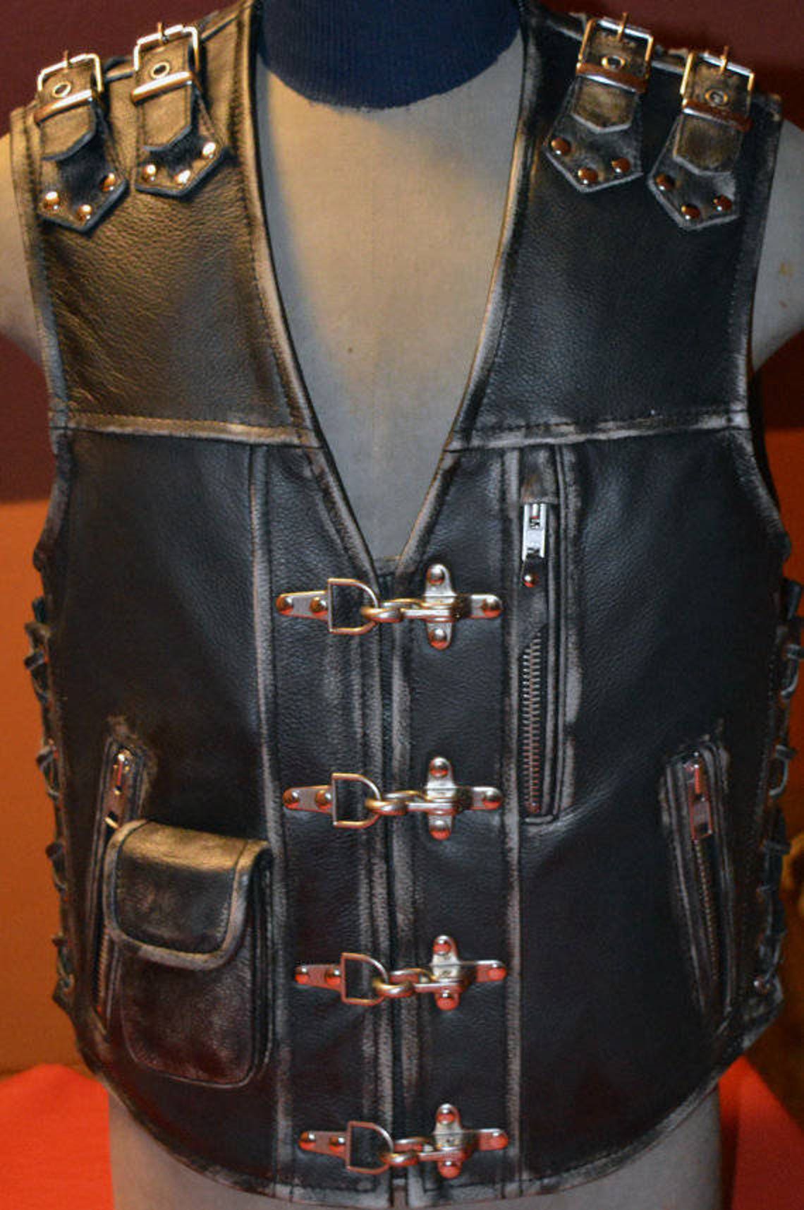 Biker Vest.blazing Flames. Genuine Leather-16mm - Etsy