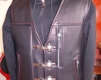 Biker vest. Genuine leather-1,7-1,8mm- black.Handmade.
