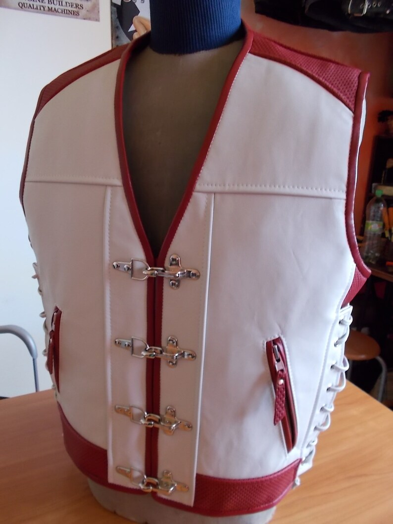 Biker Vest.genuine Leather1.71.8mmwhite. Perforated Leather Etsy