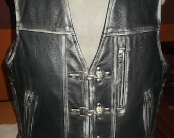 Patch Vest.Biker vest, motorcycle vest, genuine leather  1,6mm.Leather with abrasion effect,black.Handmade.