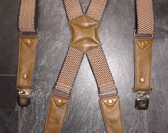 Leather Suspenders. Rubber- beige, leather: khaki.Handmade.