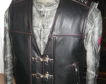 Biker vest. Genuine leather,1,6-1,7mm, black.Handmade.