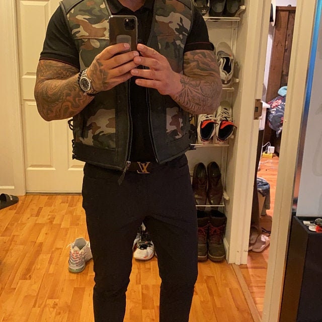 Biker Vest. Camouflage Textile Genuine Leatherblack. Etsy