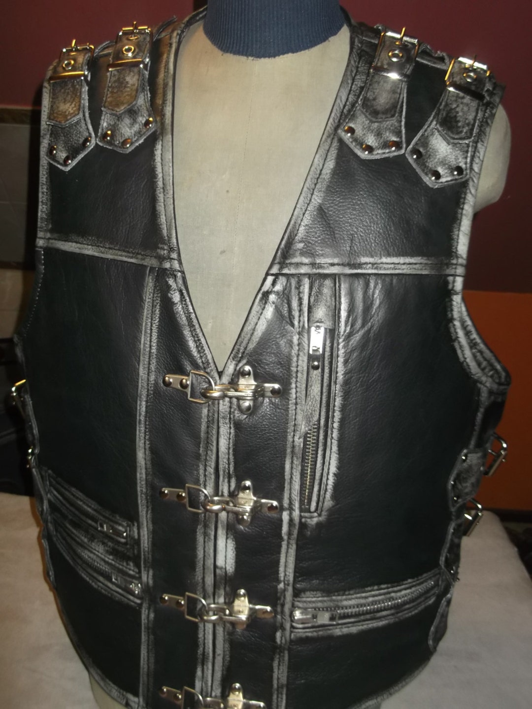 Biker Vest.black scorpio. Genuine Leather-16mm.leather With - Etsy