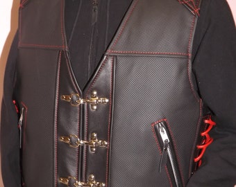 Biker vest-handmade.Perforated leather-1,8mm.Impregnated leather(dark gray).Furniture:nickel.