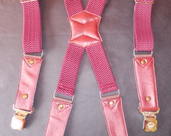 Leather Suspenders. Rubber-4cm.Leather and gum bordeaux.Handmade.Fits all sizes M-5X.