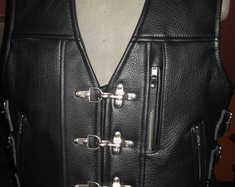 Biker vest. Genuine leather- black.Thick leather 1.8-2.00mm.Handmade.