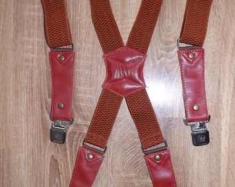 Tirantes de cuero. Caucho rojo oscuro. Cuero: color rojo oscuro. Hechos a mano. Tallas S-5X.