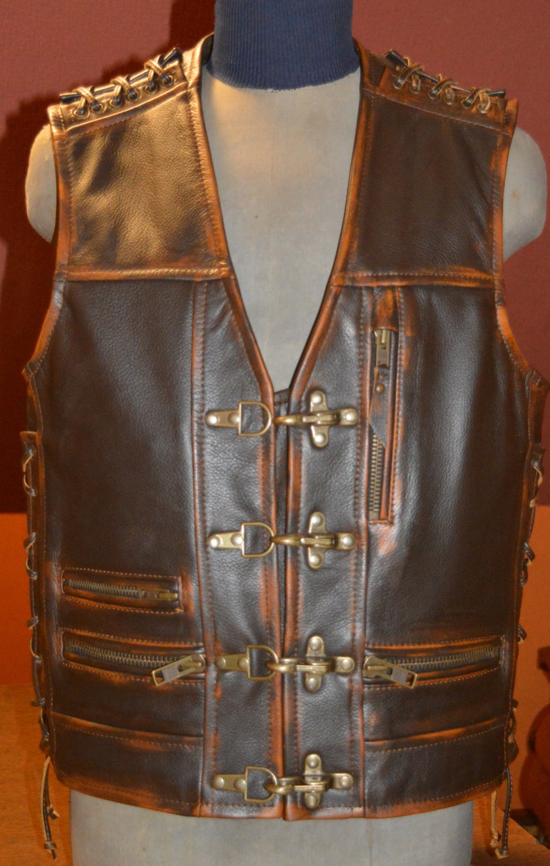 Biker Vest.motorcycle Vest Genuine Leather-16mm Brown. - Etsy