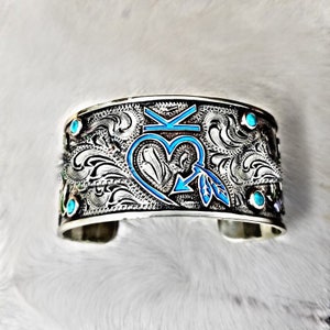 Personalized Handmade Bracelet Cuff Hand Engraved custom logo initials. Cowgirl Western Bracelet. Gift for her
