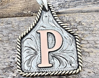 Cow Tag Necklace Handmade Personalized Initial Necklace, Handcrafted. Large Model.