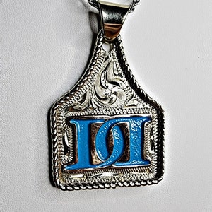 Cow Tag Necklace Handmade Personalized Initial or Logo Necklace, Handcrafted Custom Engraving. Comes with a 23&quot; Stainless Steel Rope Chain