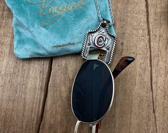 Collar de gafas hecho a mano con portaetiquetas de vaca y inicial de cobre. Hecho a medida. Con sede en Texas. Accesorios de joyería de moda. Gafas de sol para mujer.