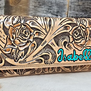 Carteira de couro personalizada com três dobras com ferramentas para mulheres carteira de luxo carteira de embreagem floral